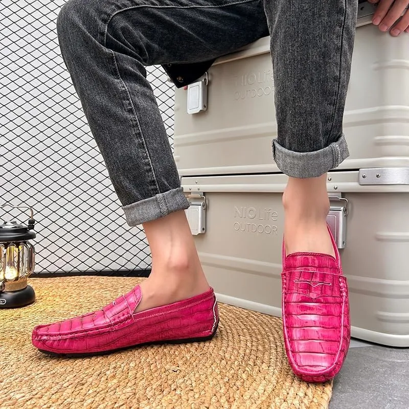 Men's Loafers Round Toe Vegan Leather Plaid Penny Loafers Flexible Anti-Slip Flat Heel Wedding Prom Slip-ons