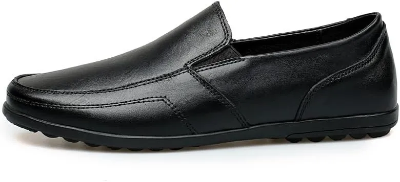 Mens Loafers Round Toe Vegan Leather Solid Color Loafer Shoes Flexible Anti-Slip Flat Heel Outdoor Slip On