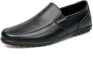 Mens Loafers Round Toe Vegan Leather Solid Color Loafer Shoes Flexible Anti-Slip Flat Heel Outdoor Slip On