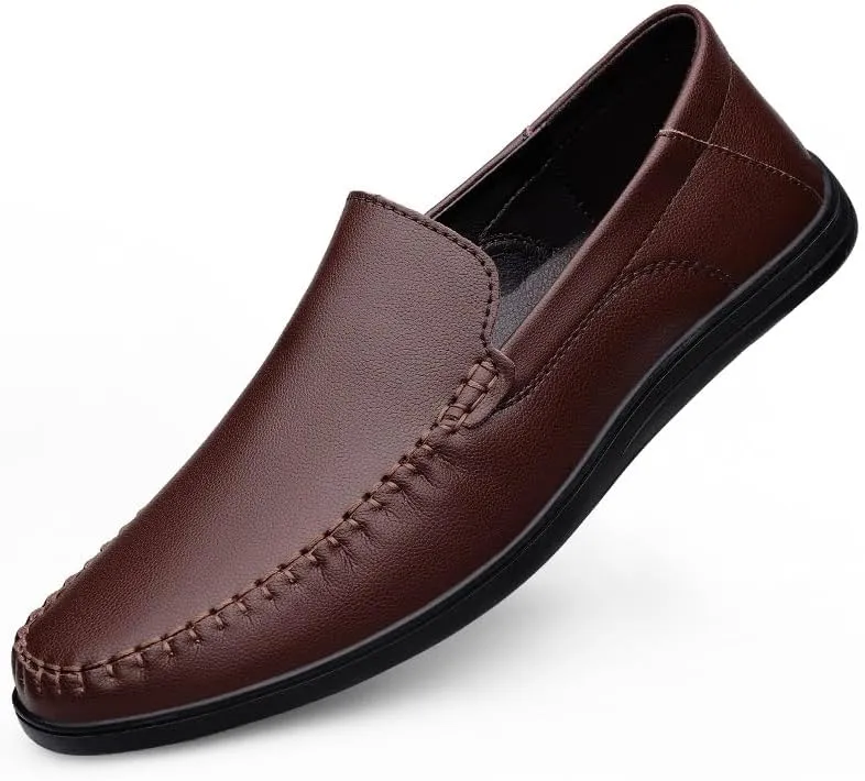Mens Loafers Shoe Round Toe Solid Color Vegan Leather Loafer Shoes Flat Heel Resistant Comfortable Prom Slip On
