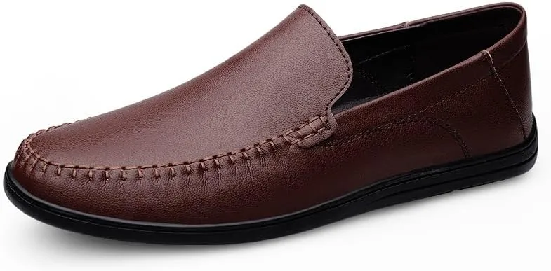 Mens Loafers Shoe Round Toe Solid Color Vegan Leather Loafer Shoes Flat Heel Resistant Comfortable Prom Slip On