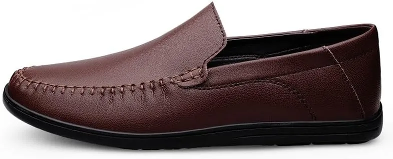 Mens Loafers Shoe Round Toe Solid Color Vegan Leather Loafer Shoes Flat Heel Resistant Comfortable Prom Slip On