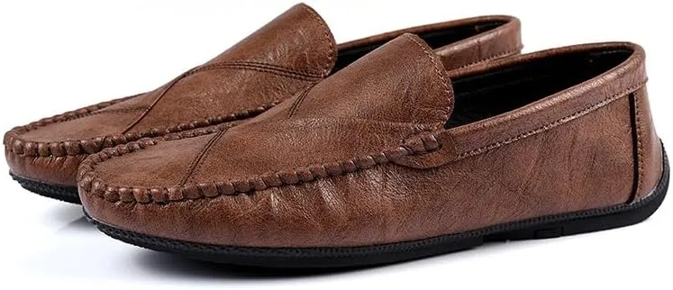 Mens Loafers Shoe Round Toe Vegan Leather Driving Style Loafer Flat Heel Resistant Lightweight Wedding Classic Slip On