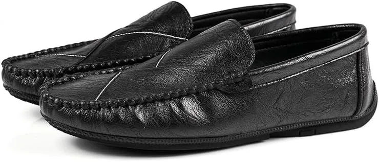 Mens Loafers Shoe Round Toe Vegan Leather Driving Style Loafer Flat Heel Resistant Lightweight Wedding Classic Slip On