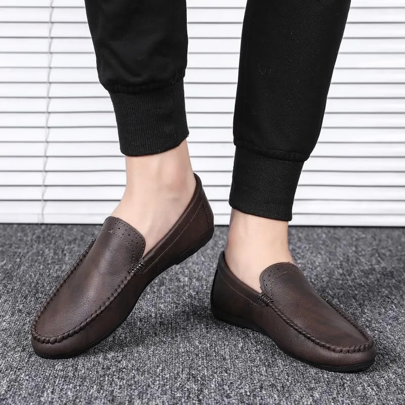 Mens Loafers Shoe Round Toe Vegan Leather Loafer Shoes Flat Heel Resistant Flexible Party Slip On
