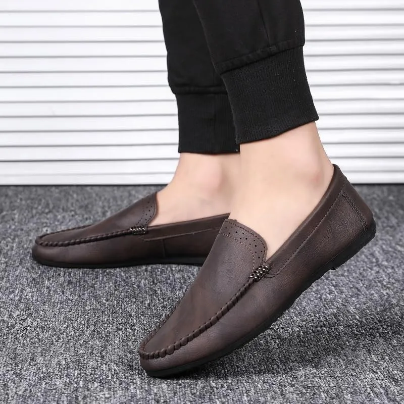 Mens Loafers Shoe Round Toe Vegan Leather Loafer Shoes Flat Heel Resistant Flexible Party Slip On