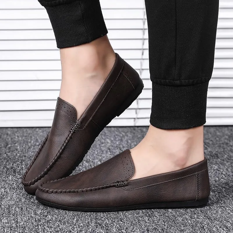 Mens Loafers Shoe Round Toe Vegan Leather Loafer Shoes Flat Heel Resistant Flexible Party Slip On
