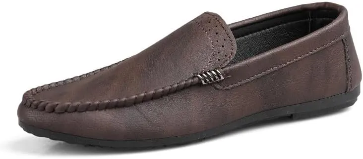 Mens Loafers Shoe Round Toe Vegan Leather Loafer Shoes Flat Heel Resistant Flexible Party Slip On