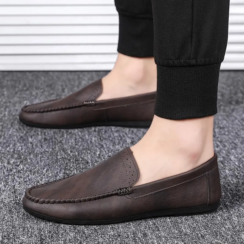 Mens Loafers Shoe Round Toe Vegan Leather Loafer Shoes Flat Heel Resistant Flexible Party Slip On