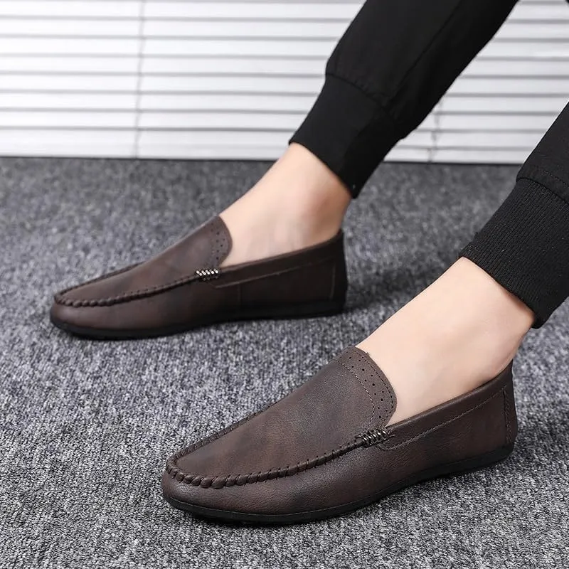 Mens Loafers Shoe Round Toe Vegan Leather Loafer Shoes Flat Heel Resistant Flexible Party Slip On