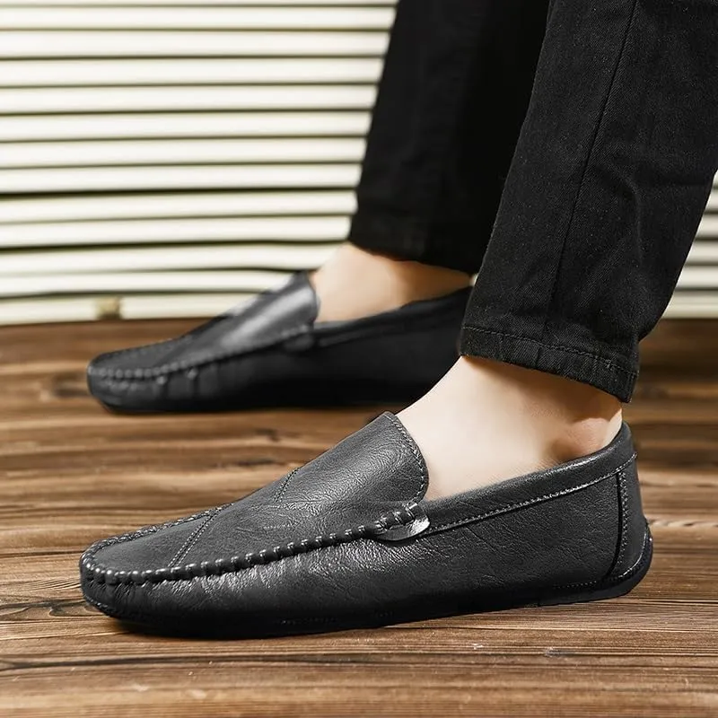 Mens Loafers Shoe Solid Color Vegan Leather Loafer Shoes Comfortable Anti-Slip Flat Heel Outdoor Slip-on