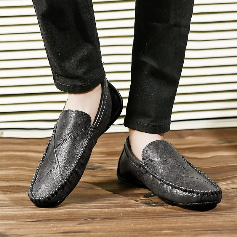 Mens Loafers Shoe Solid Color Vegan Leather Loafer Shoes Comfortable Anti-Slip Flat Heel Outdoor Slip-on