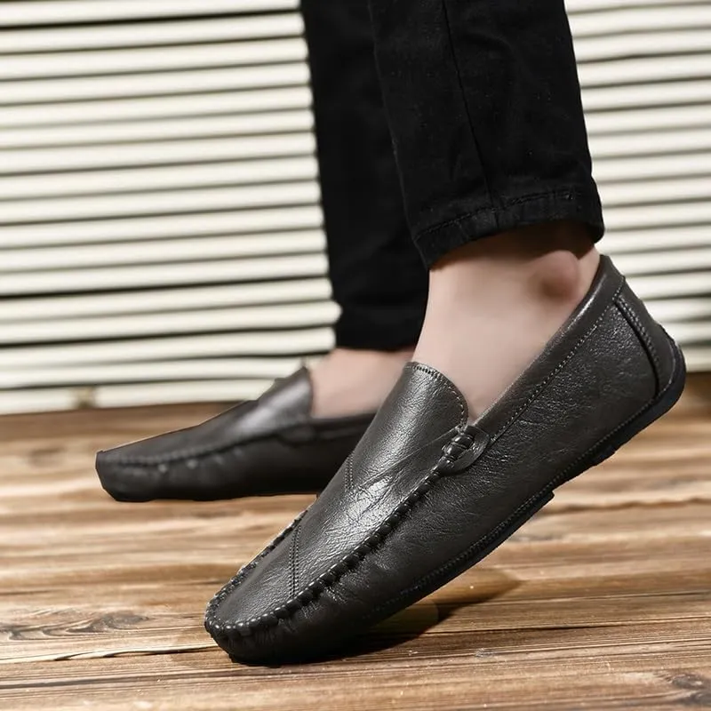 Mens Loafers Shoe Solid Color Vegan Leather Loafer Shoes Comfortable Anti-Slip Flat Heel Outdoor Slip-on