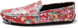 Mens Loafers Shoe Square Toe Vegan Leather Floral Two Tone Penny Loafers Flat Heel Lightweight Resistant Prom Party Slip On