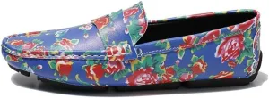 Mens Loafers Shoe Square Toe Vegan Leather Floral Two Tone Penny Loafers Flat Heel Lightweight Resistant Prom Party Slip On