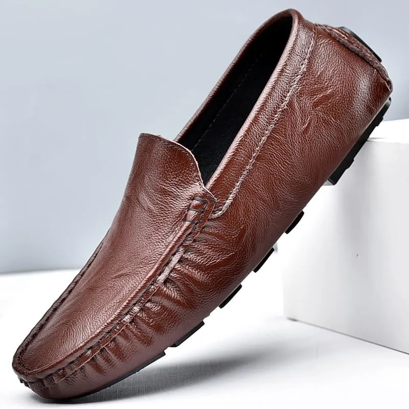 Men's Loafers Shoes Round Toe Solid Color Driving Style Loafer Vegan Leather Flat Heel Lightweight Flexible Casual Fashion Slip On