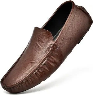 Men's Loafers Shoes Round Toe Solid Color Driving Style Loafer Vegan Leather Flat Heel Lightweight Flexible Casual Fashion Slip On