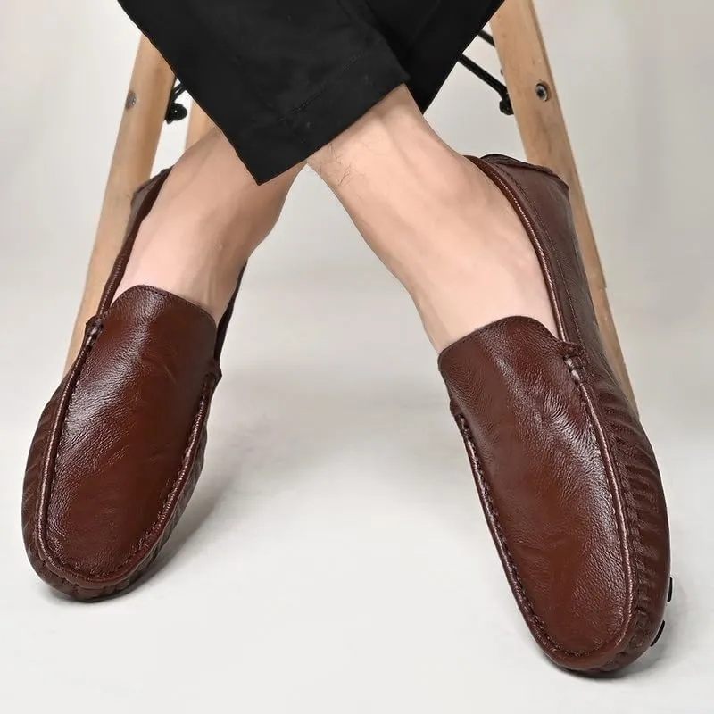 Men's Loafers Shoes Round Toe Solid Color Driving Style Loafer Vegan Leather Flat Heel Lightweight Flexible Casual Fashion Slip On