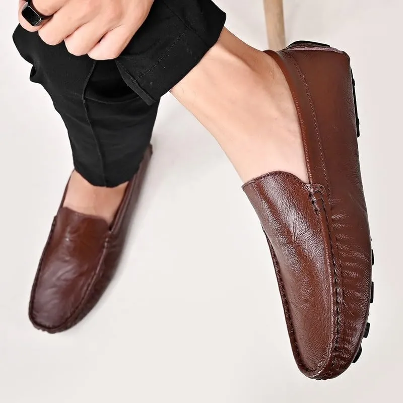 Men's Loafers Shoes Round Toe Solid Color Driving Style Loafer Vegan Leather Flat Heel Lightweight Flexible Casual Fashion Slip On
