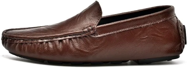 Men's Loafers Shoes Round Toe Solid Color Driving Style Loafer Vegan Leather Flat Heel Lightweight Flexible Casual Fashion Slip On