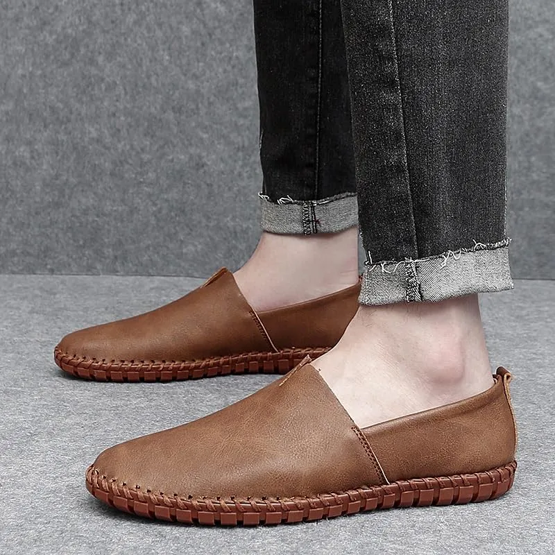 Men's Loafers Shoes Solid Color Vegan Leather Loafer Shoes Flat Heel Anti-Slip Slip Resistant Casual Slip-on