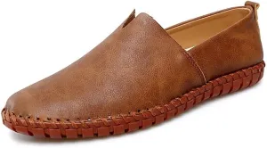 Men's Loafers Shoes Solid Color Vegan Leather Loafer Shoes Flat Heel Anti-Slip Slip Resistant Casual Slip-on