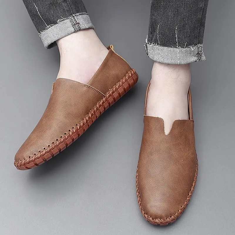 Men's Loafers Shoes Solid Color Vegan Leather Loafer Shoes Flat Heel Anti-Slip Slip Resistant Casual Slip-on