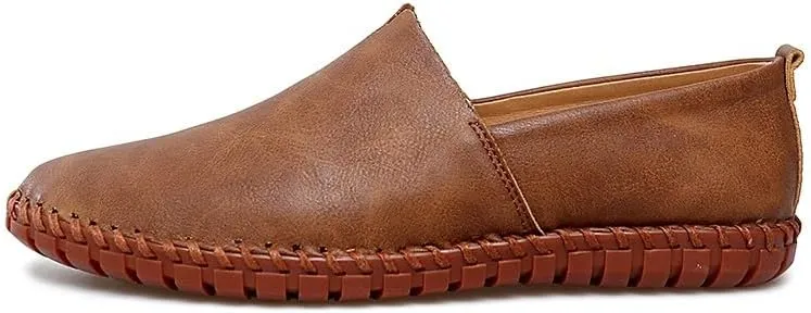 Men's Loafers Shoes Solid Color Vegan Leather Loafer Shoes Flat Heel Anti-Slip Slip Resistant Casual Slip-on