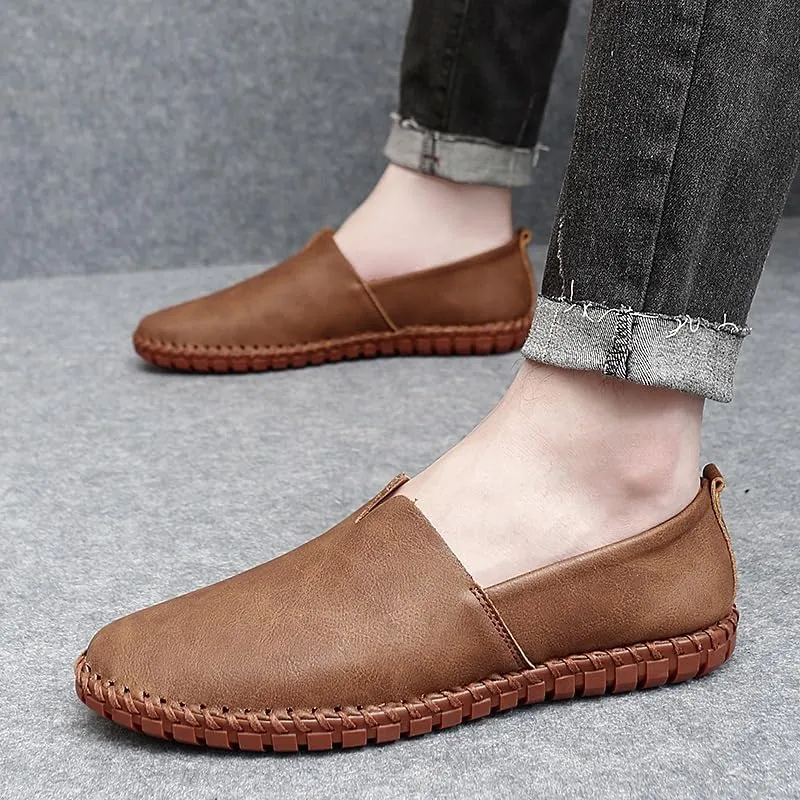 Men's Loafers Shoes Solid Color Vegan Leather Loafer Shoes Flat Heel Anti-Slip Slip Resistant Casual Slip-on