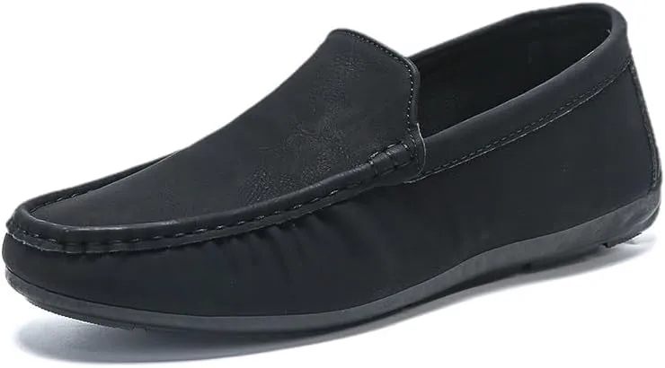 Mens Loafers Solid Color Round Toe Vegan Leather Anti-Slip Comfortable Flat Heel Fashion Slip-on