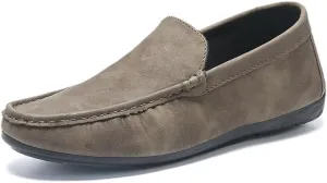 Mens Loafers Solid Color Round Toe Vegan Leather Anti-Slip Comfortable Flat Heel Fashion Slip-on