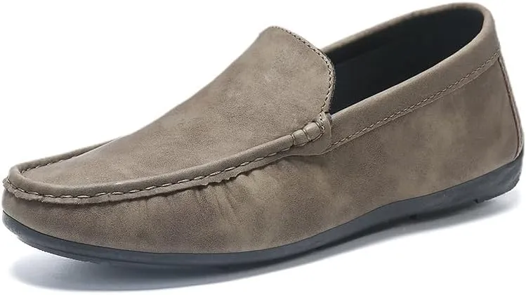 Mens Loafers Solid Color Round Toe Vegan Leather Anti-Slip Comfortable Flat Heel Fashion Slip-on