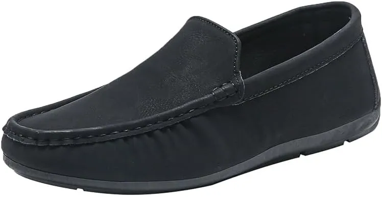 Mens Loafers Solid Color Round Toe Vegan Leather Anti-Slip Comfortable Flat Heel Fashion Slip-on