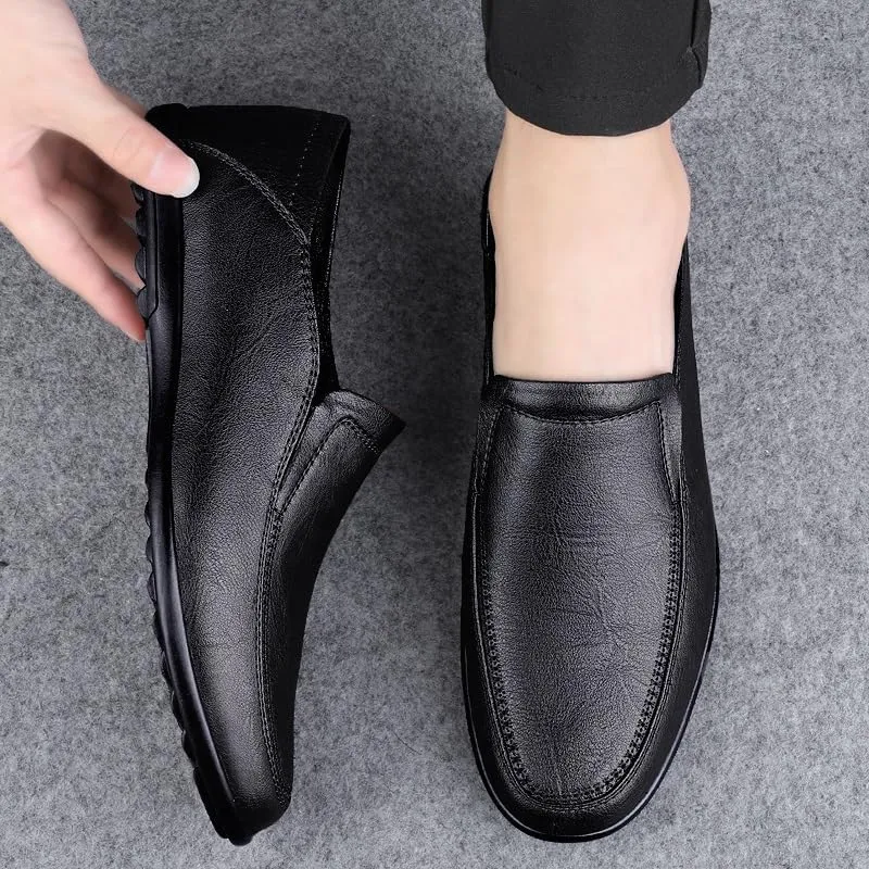Men's Loafers Solid Color Vegan Leather Loafers Flat Heel Comfortable Anti-Slip Party Slip-on