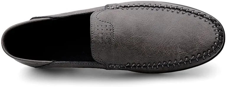 Mens Loafers Solid Color Vegan Leather Manual Stitching Flexible Flat Heel Comfortable Walking Casual Slip-ons