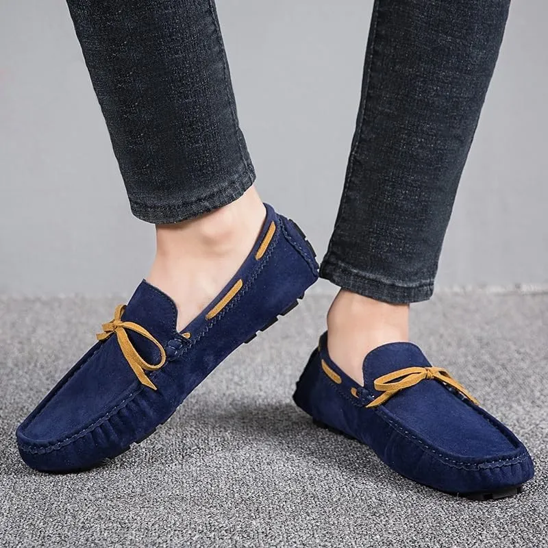 Men's Loafers Square Toe Vegan Leather Boat Driving Loafers Lightweight Anti-Slip Flat Heel Outdoor Casual Slip-ons