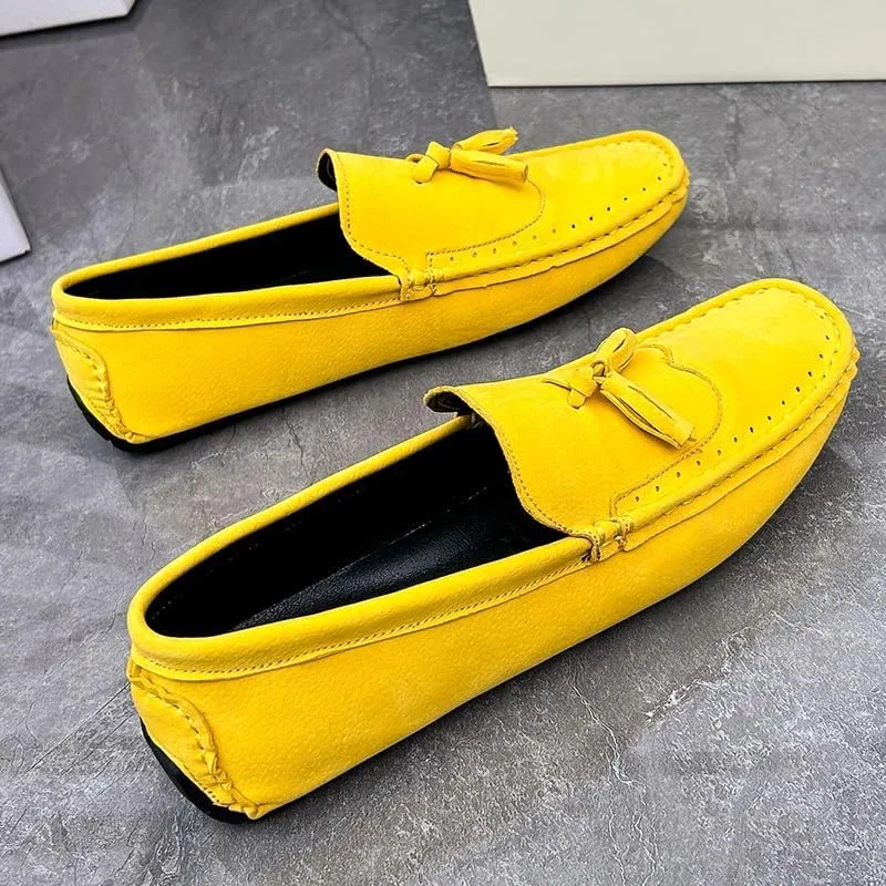 Men's Loafers Square Toe Wingtips Suede Vegan Leather with Tassel Anti-Slip Flat Heel Comfortable Classic Outdoor Slip On