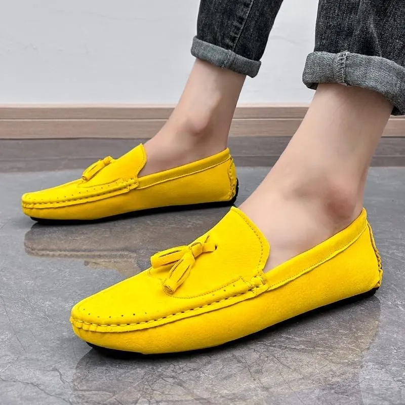 Men's Loafers Square Toe Wingtips Suede Vegan Leather with Tassel Anti-Slip Flat Heel Comfortable Classic Outdoor Slip On
