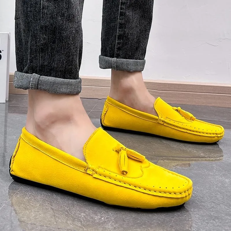 Men's Loafers Square Toe Wingtips Suede Vegan Leather with Tassel Anti-Slip Flat Heel Comfortable Classic Outdoor Slip On