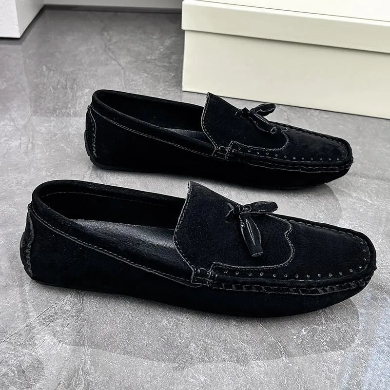 Men's Loafers Square Toe Wingtips Suede Vegan Leather with Tassel Anti-Slip Lightweight Flat Heel Outdoor Party Slip-ons