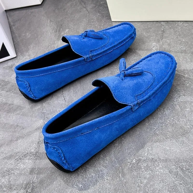 Men's Loafers Square Toe Wingtips Suede Vegan Leather with Tassel Anti-Slip Lightweight Flat Heel Outdoor Party Slip-ons