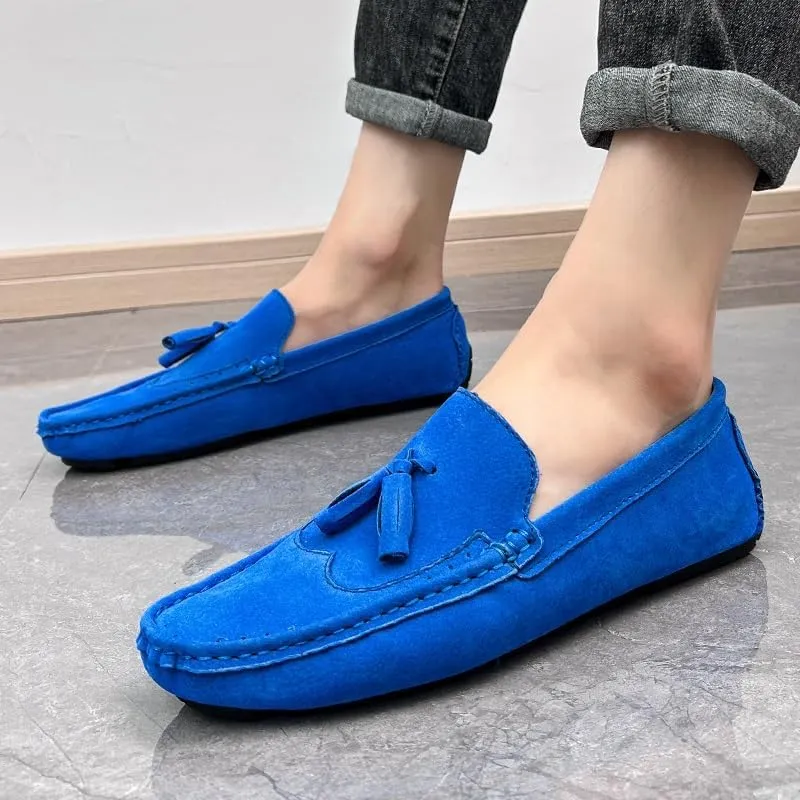 Men's Loafers Square Toe Wingtips Suede Vegan Leather with Tassel Anti-Slip Lightweight Flat Heel Outdoor Party Slip-ons