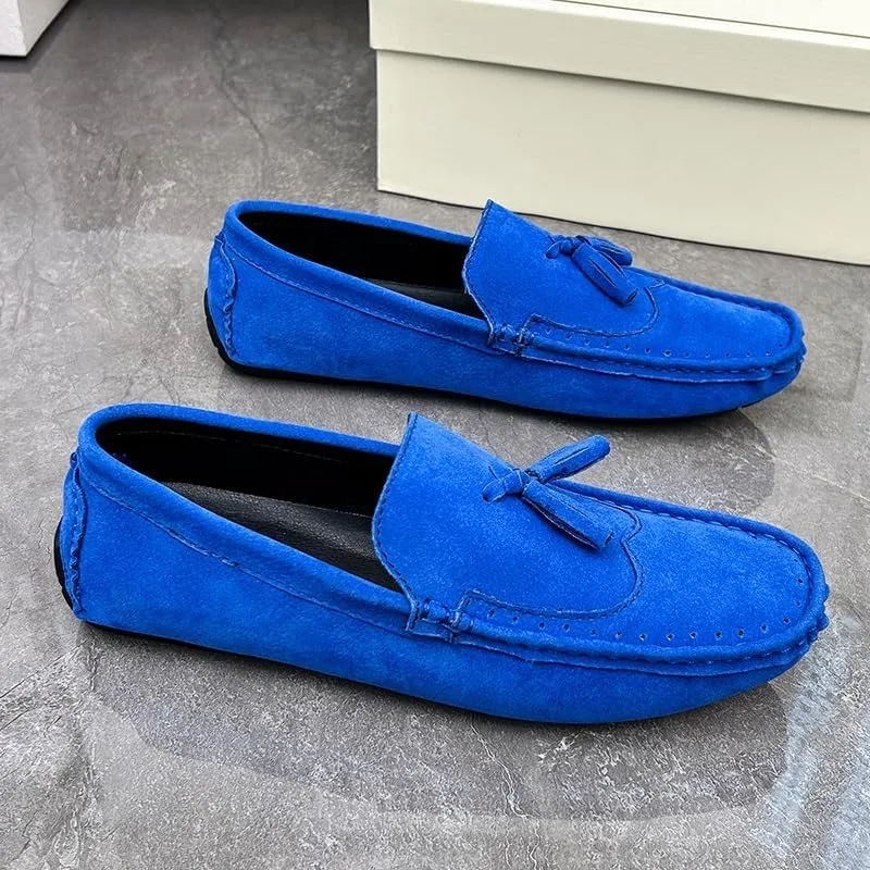 Men's Loafers Square Toe Wingtips Suede Vegan Leather with Tassel Anti-Slip Lightweight Flat Heel Outdoor Party Slip-ons
