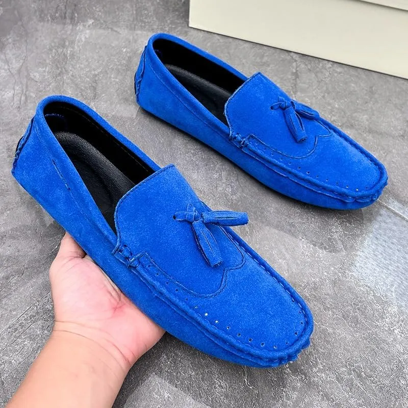 Men's Loafers Square Toe Wingtips Suede Vegan Leather with Tassel Anti-Slip Lightweight Flat Heel Outdoor Party Slip-ons