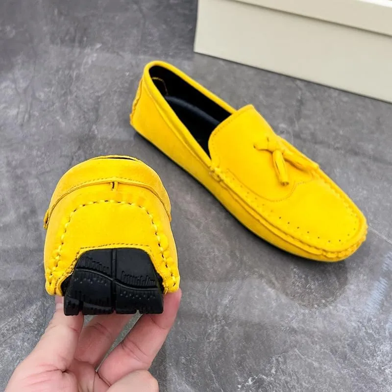 Men's Loafers Square Toe Wingtips Suede Vegan Leather with Tassel Anti-Slip Lightweight Flat Heel Outdoor Party Slip-ons