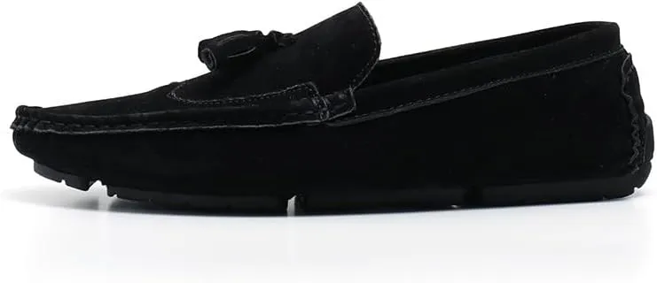 Men's Loafers Square Toe Wingtips Suede Vegan Leather with Tassel Anti-Slip Lightweight Flat Heel Outdoor Party Slip-ons
