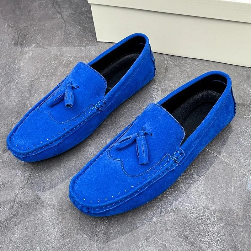 Men's Loafers Square Toe Wingtips Suede Vegan Leather with Tassel Anti-Slip Lightweight Flat Heel Outdoor Party Slip-ons