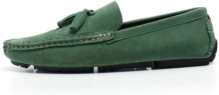 Men's Loafers Square Toe Wingtips Suede Vegan Leather with Tassel Anti-Slip Lightweight Flat Heel Outdoor Party Slip-ons