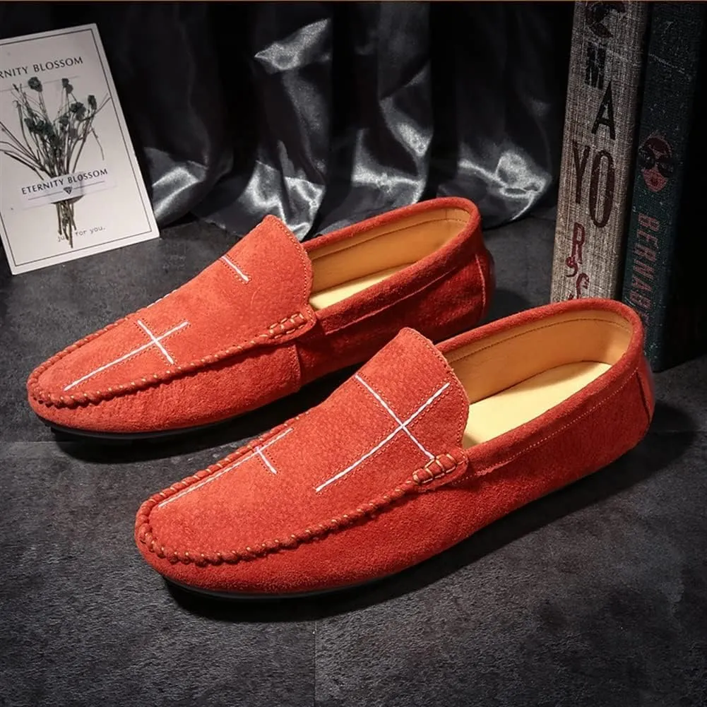 Mens Loafers Stitching Details Suede Vamp Rubber Sole Vegan Leather Flat Heel Lightweight Flexible Wedding Slip-ons