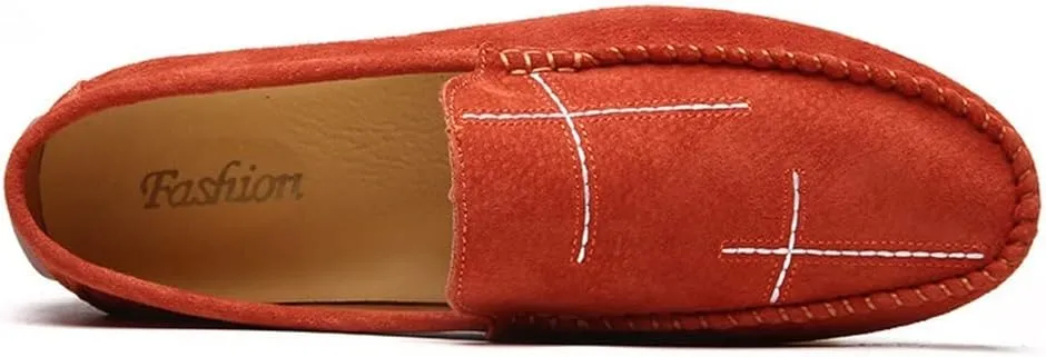 Mens Loafers Stitching Details Suede Vamp Rubber Sole Vegan Leather Flat Heel Lightweight Flexible Wedding Slip-ons